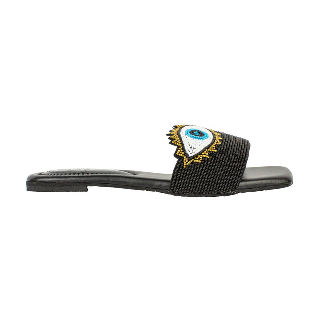 Muna Exclusive Black Flat Slippers