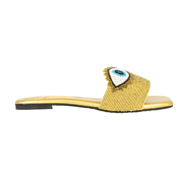 Muna Couture-inspired Gold Flat Slippers