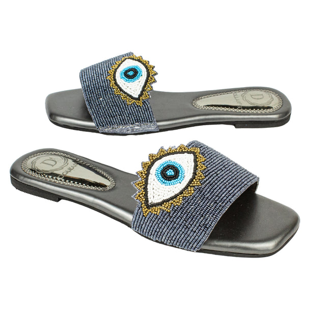 Muna Sleek Grey Flat Slippers