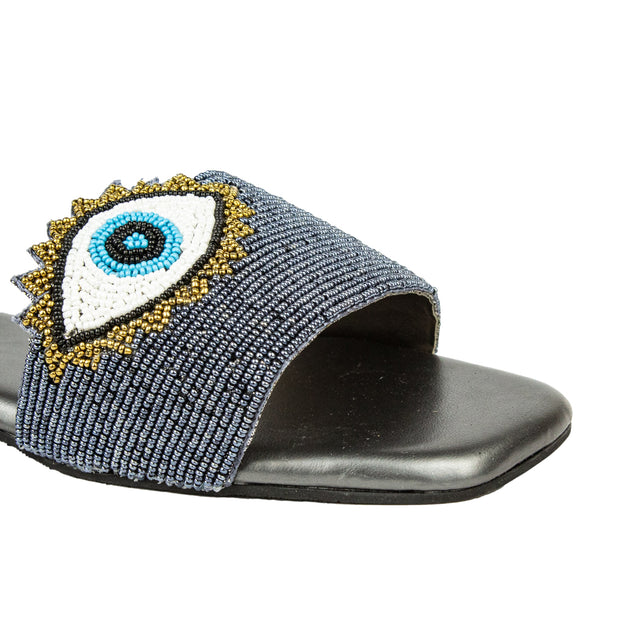 Muna Sleek Grey Flat Slippers