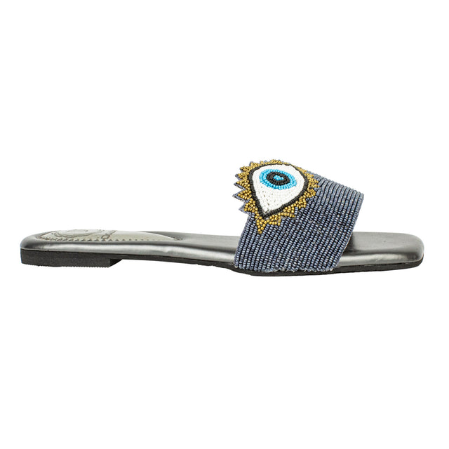 Muna Sleek Grey Flat Slippers