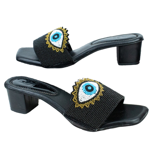 Muna Classic Black Block Heel Sandals
