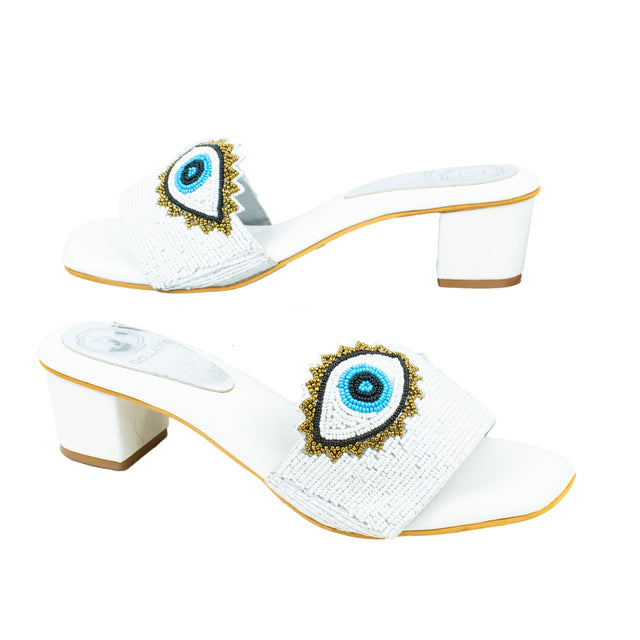 Muna Opulent White Block Heel Sandals