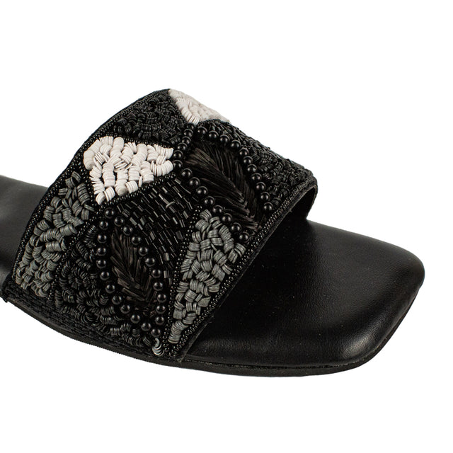 Hala Statement Black Flat Slippers
