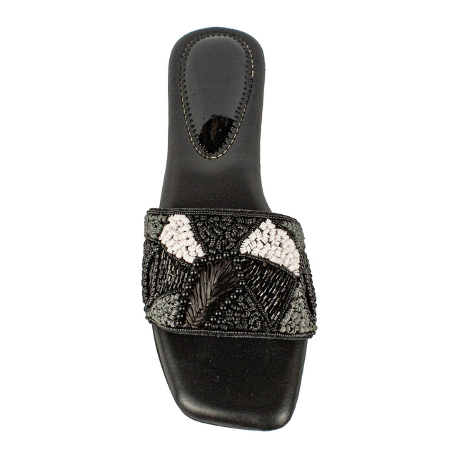 Hala Statement Black Flat Slippers