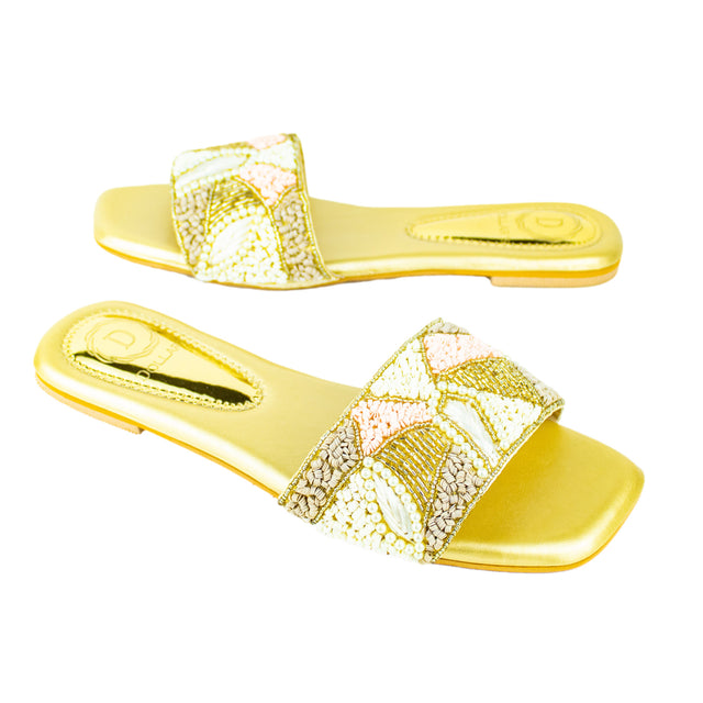 Hala Vibrant Gold Flat Slippers