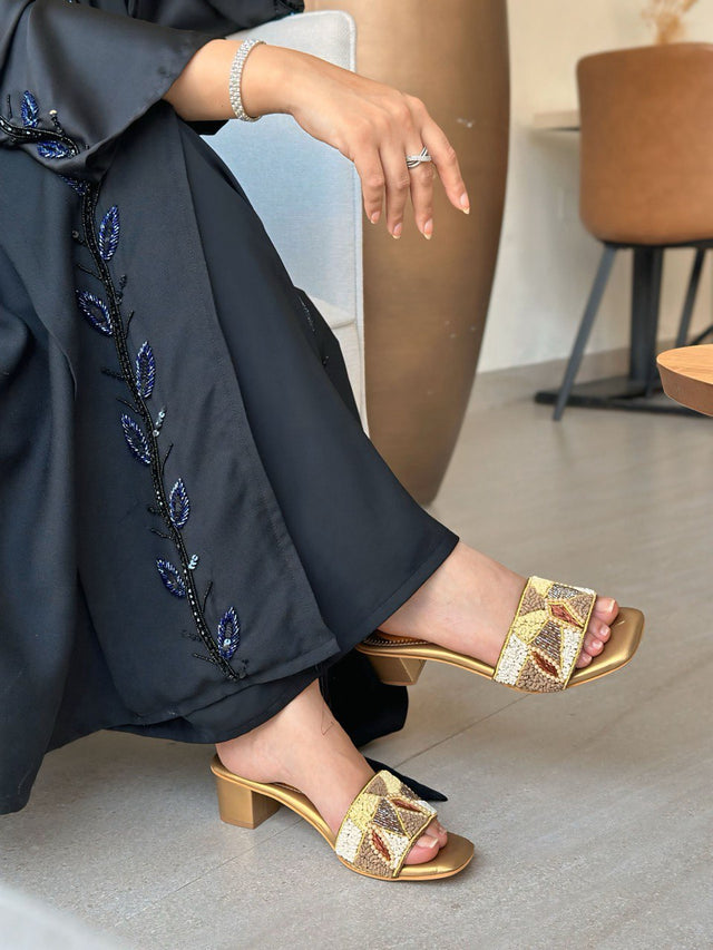 Hala Refined Bronze Block Heel Sandals