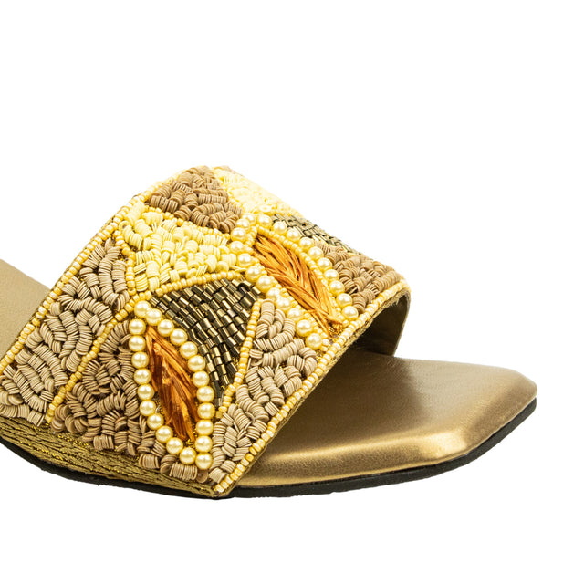 Hala Refined Bronze Block Heel Sandals