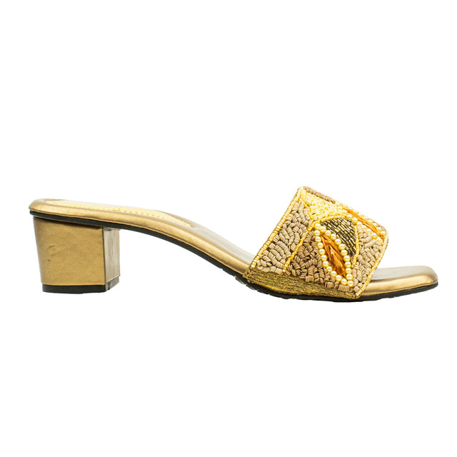 Hala Refined Bronze Block Heel Sandals