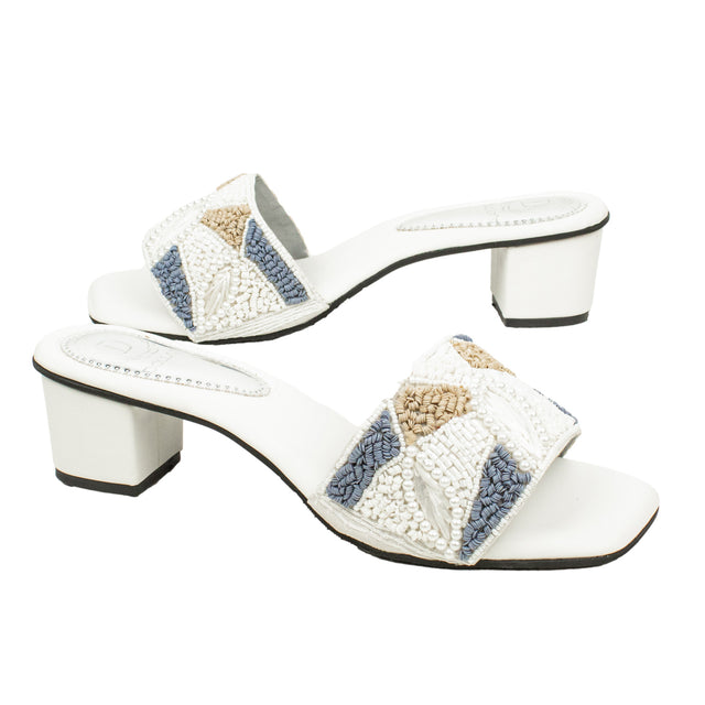 Hala Sleek-modern White Block Heel Sandals