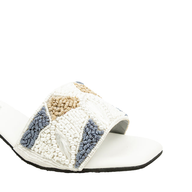 Hala Sleek-modern White Block Heel Sandals