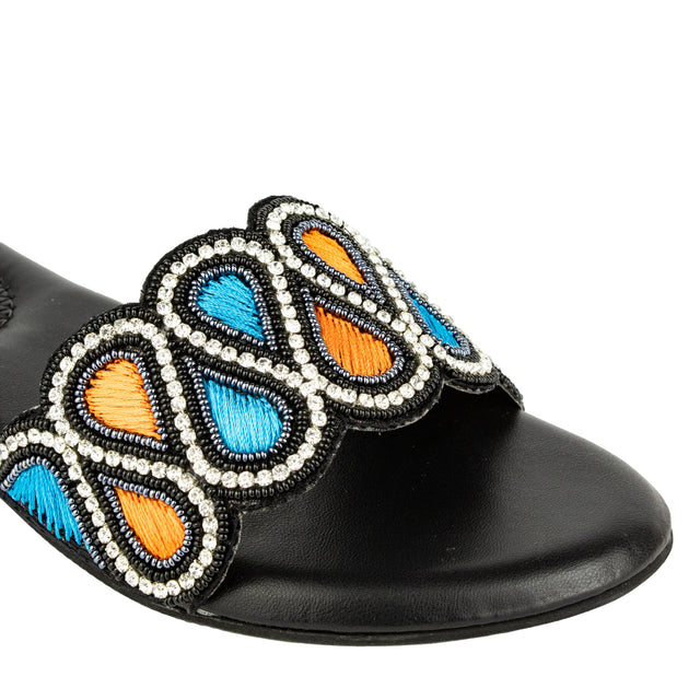 Modern Black Multicolour Flat Slippers