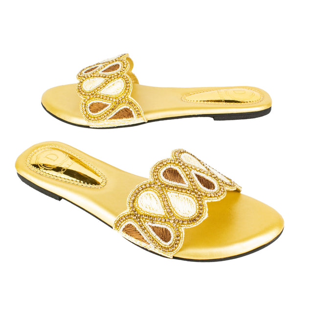 Glamorous Gold Flat Slippers