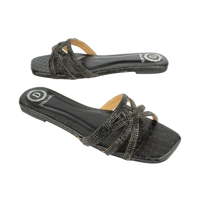 Feminine-chic Black Flat Slippers