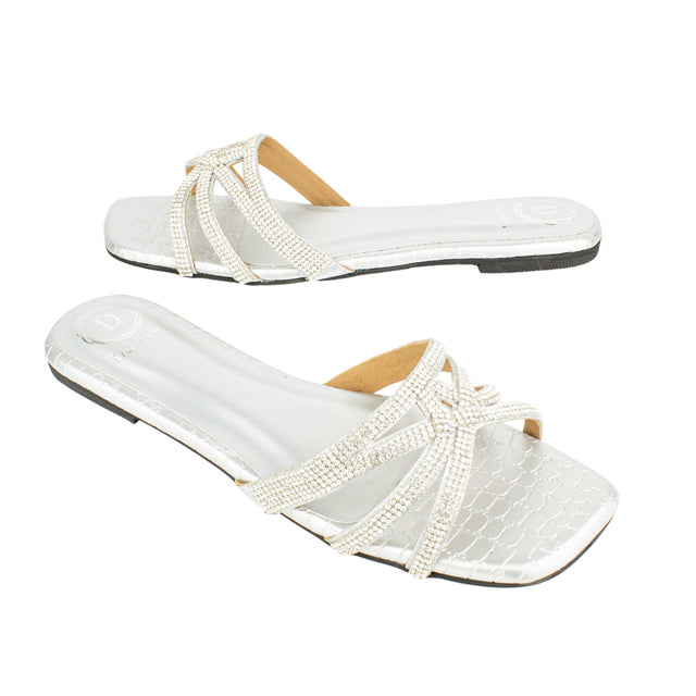 Exclusive Silver Flat Slippers