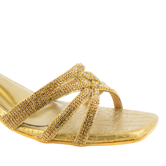 Couture-inspired Bronze Block Heel Sandals