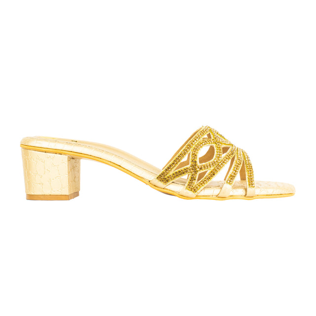 Arwa Enchanting Gold Block Heel Sandals