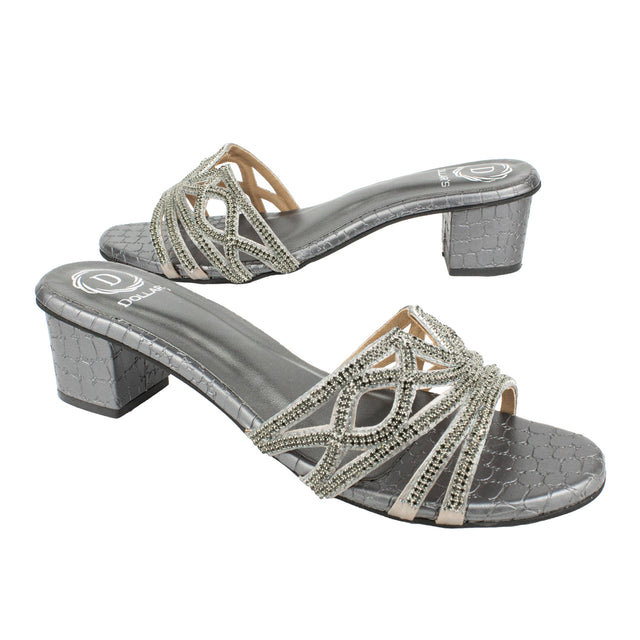 Arwa Statement Grey Block Heel Sandals