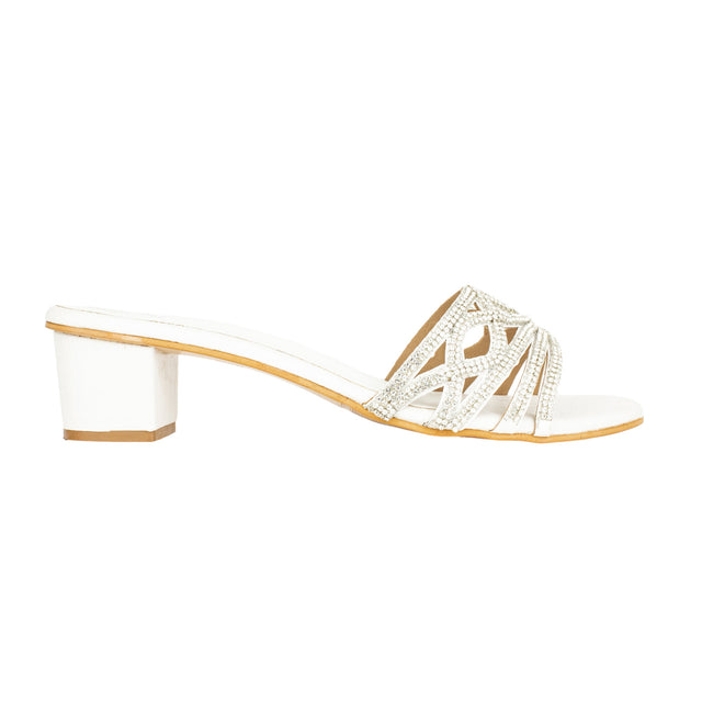 Arwa Refined White Block Heel Sandals