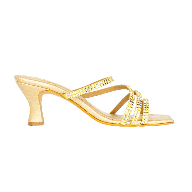 Handcrafted Gold Pencil Heel Sandals