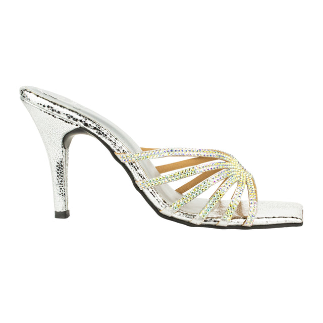 Weekend-ready Glitter Silver High Heel Sandals