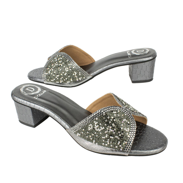 Polished Grey Block Heel Sandals