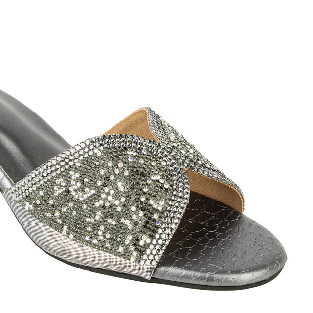 Polished Grey Block Heel Sandals
