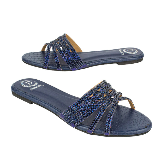 Safa Couture-inspired Navy Blue Flat Slippers