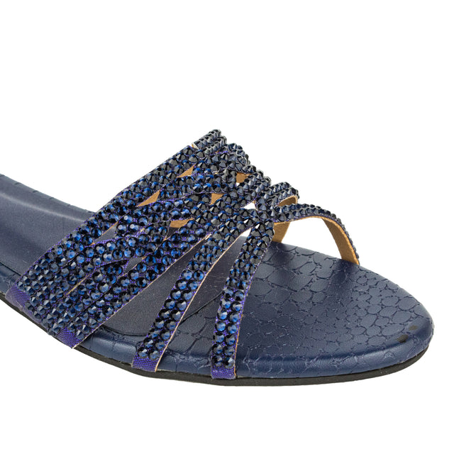Safa Couture-inspired Navy Blue Flat Slippers