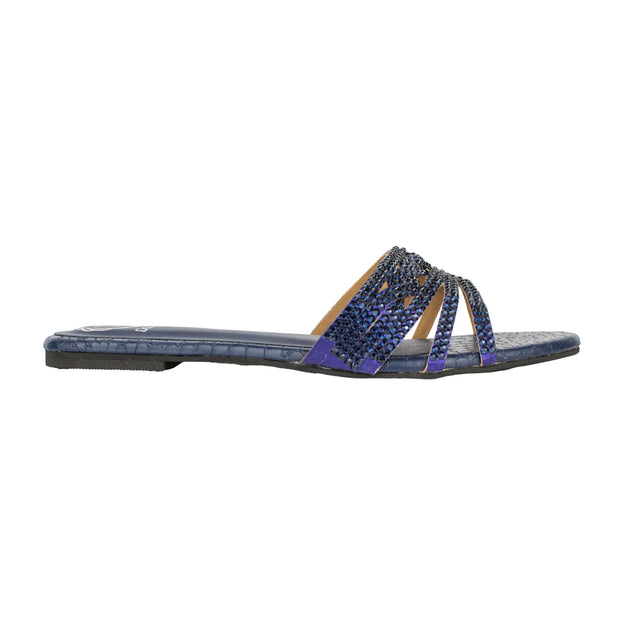 Safa Couture-inspired Navy Blue Flat Slippers