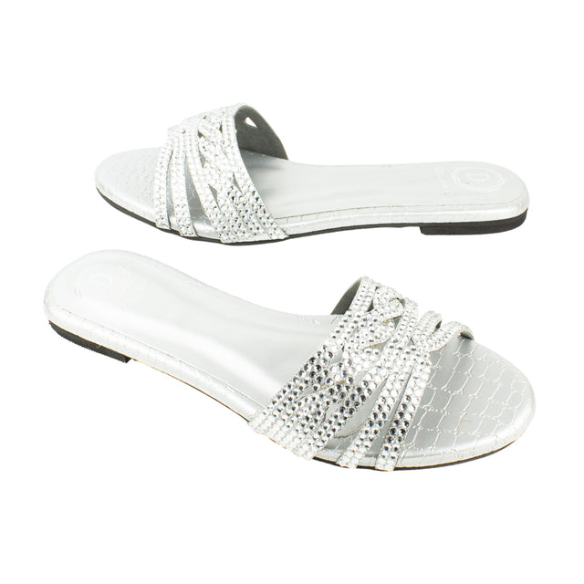 Safa Striking Silver Flat Slippers