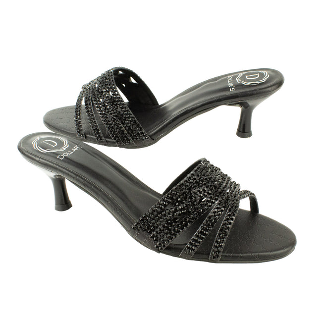 Safa Polished Black Pencil Heel Sandals