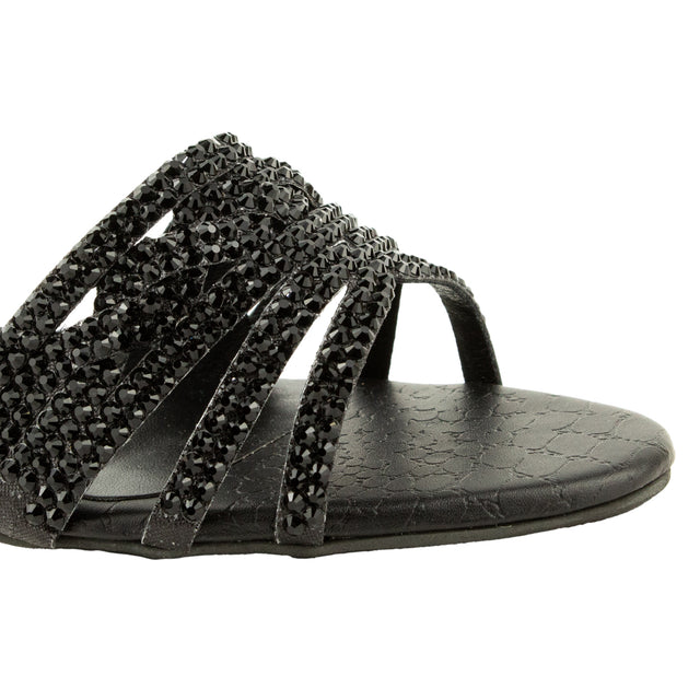 Safa Polished Black Pencil Heel Sandals