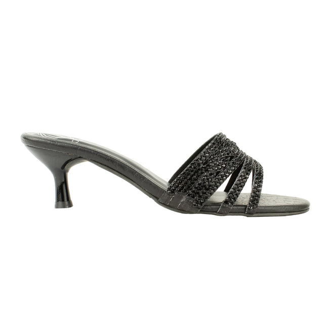 Safa Polished Black Pencil Heel Sandals