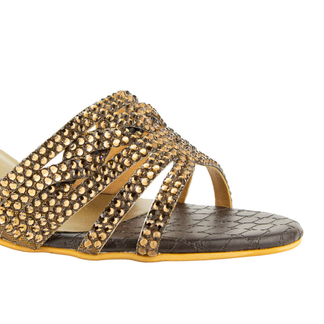 Safa Polished Brown Pencil Heel Sandals