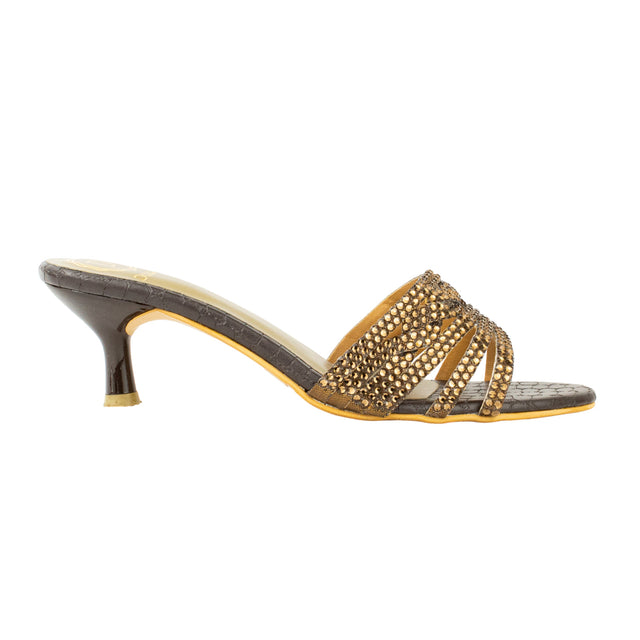 Safa Polished Brown Pencil Heel Sandals