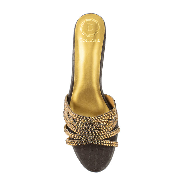 Safa Polished Brown Pencil Heel Sandals