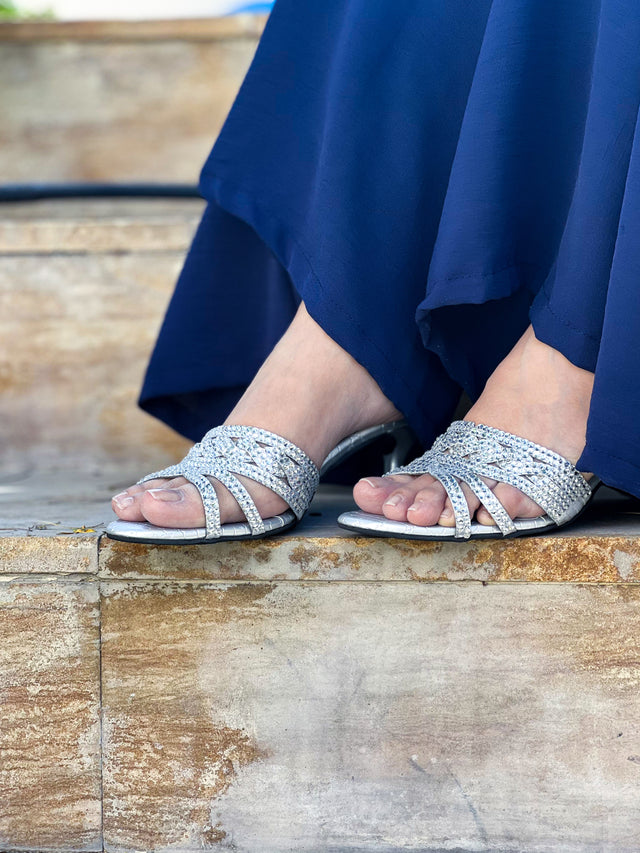 Safa Elegant Silver Pencil Heel Sandals