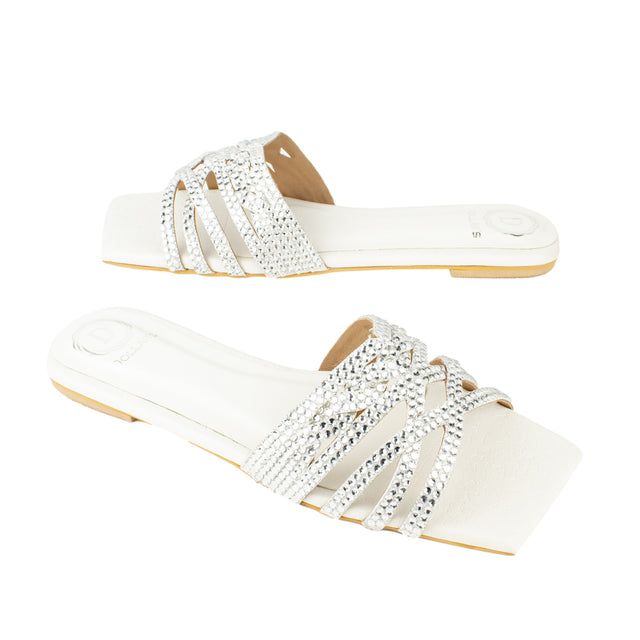 Sleek-modern White Flat Slippers