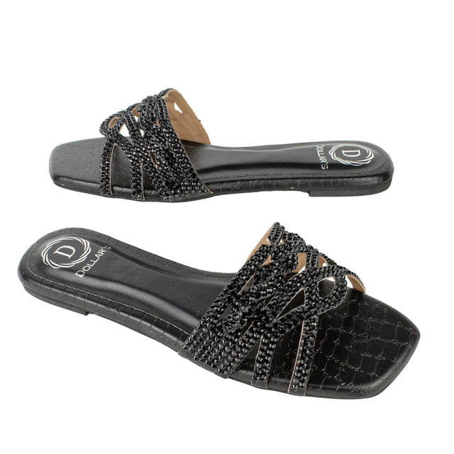 Glamorous Black Flat Slippers