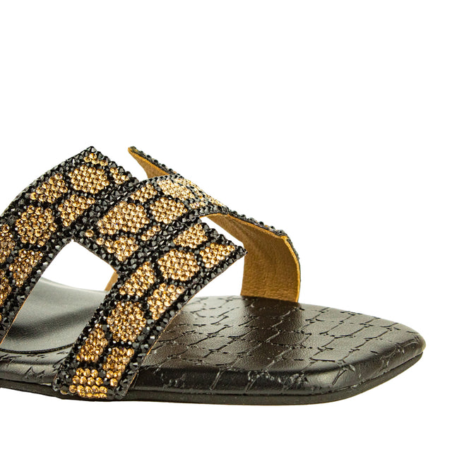 Polished Black Gold Block Heel Sandals