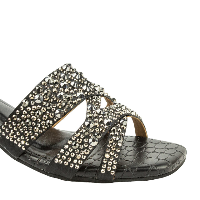 Vibrant Slate Black Block Heel Sandals