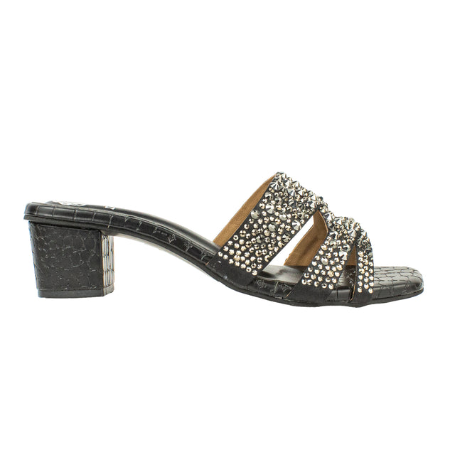 Vibrant Slate Black Block Heel Sandals