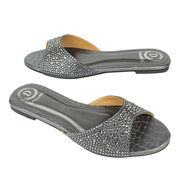 Zahra Trendy Grey Flat Slippers