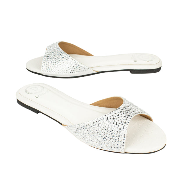 Zahra Regal White Flat Slippers