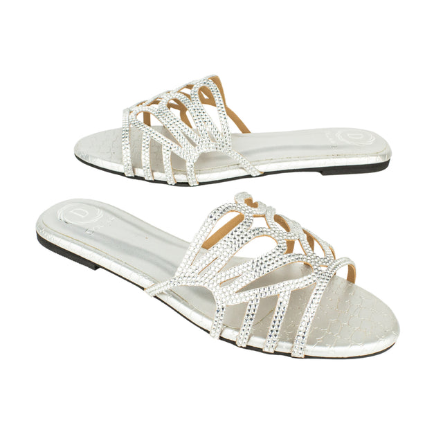 Statement Silver Flat Slippers