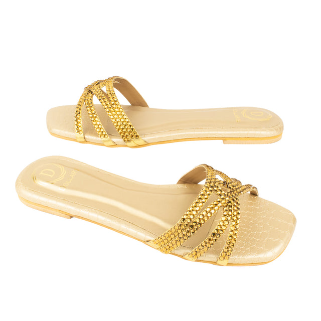 Couture-inspired Gold Flat Slippers