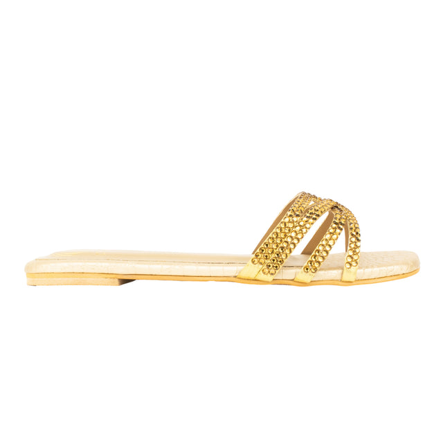 Couture-inspired Gold Flat Slippers