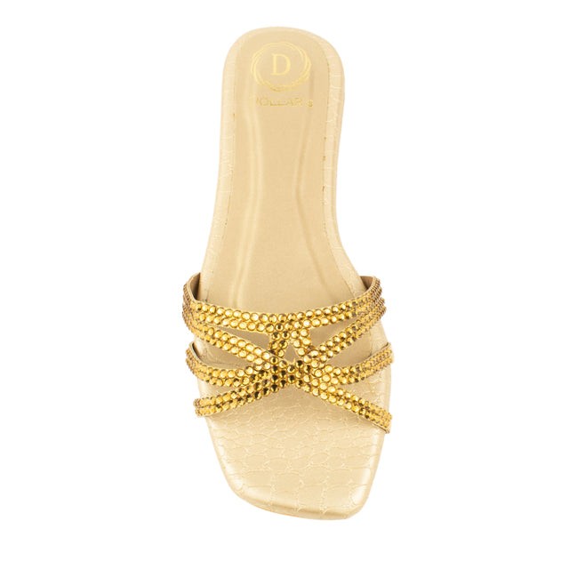 Couture-inspired Gold Flat Slippers