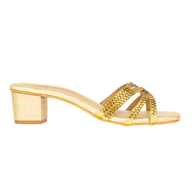 Ahlam Exclusive Gold Block Heel Sandals